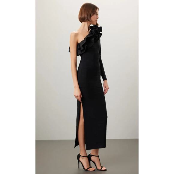Hervé Léger Asymmetrical Ruffle Gown in Black Size S - Picture 3 of 8